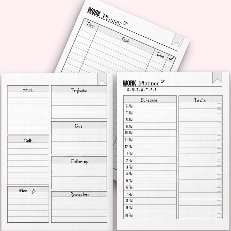Work Planner Printable Office Organizer Digital Daily Planner Etsy