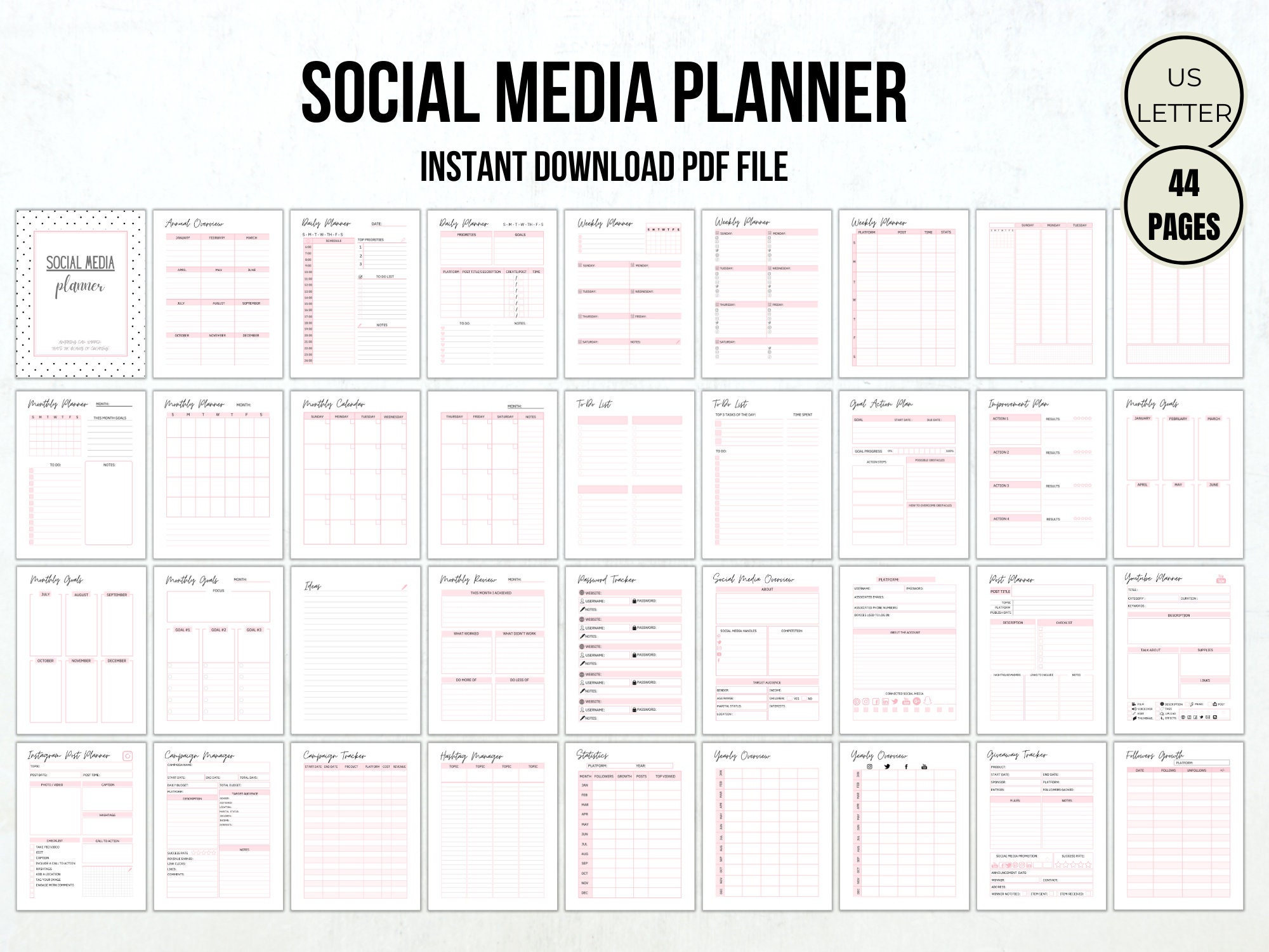 Social Media Planner Printable Facebook Tracker Instagram