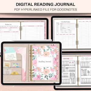 Digital reading journal, Reading planner for GoodNotes, Notability reading tracker, Digital book review Hyperlinked reading planner for iPad