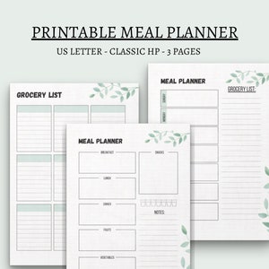 Meal planner printable big happy planner daily meal planner weekly meal planner grocery list inserts classic hp 8.5x11 instant download pdf