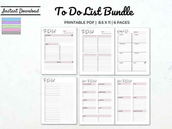 To Do List Printable Bundle: Productivity Planner Pages (PDF)