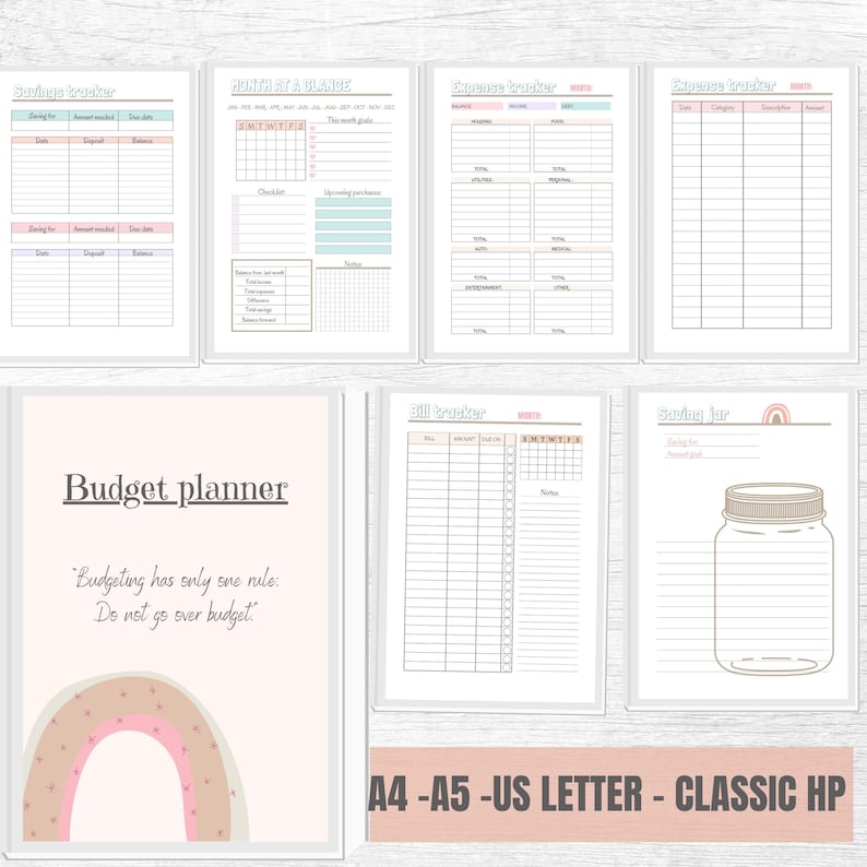 budget planner printable finance planner A5 A4 us letter 8.5x11 digital big happy planner Classic HP inserts monthly budget bill tracker pdf 