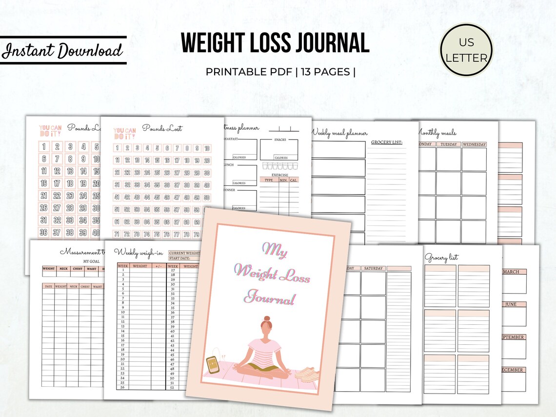 Weight Loss Journal Printable Weight Loss Tracker Pounds Lost Etsy Canada