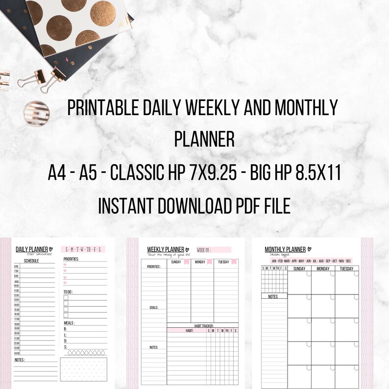 Daily weekly monthly planner printable classic HP digital big | Etsy