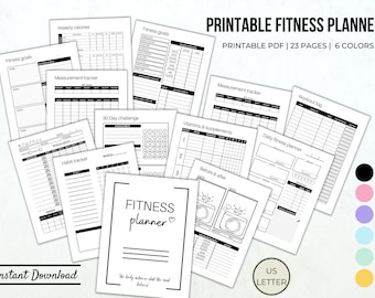 Fitness planner workout planner weight loss journal workout tracker printable big happy planner digital fitness planner instant download pdf