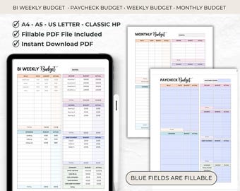 Printable Budget Planner: Bi-Weekly, Monthly, Paycheck (Fillable PDF)