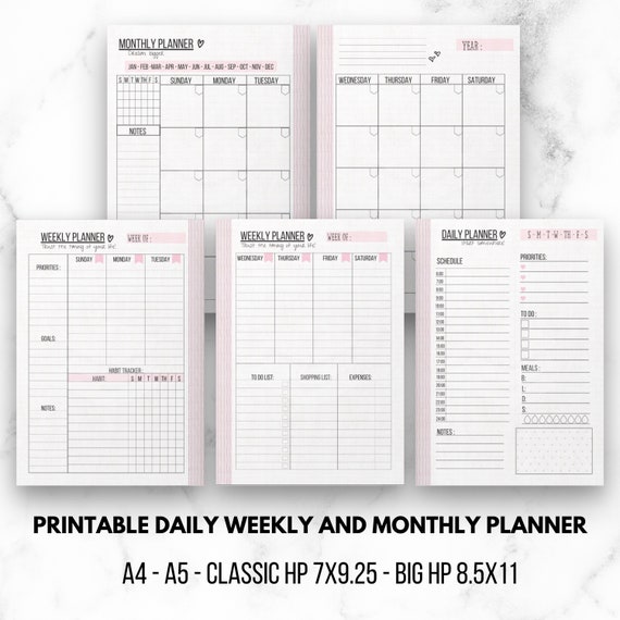 Daily weekly monthly planner printable classic HP digital big | Etsy