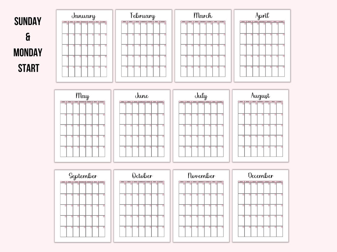 Monthly Calendar Printable Monthly Calendar Undated One Page | Etsy