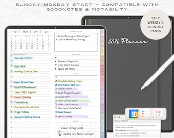 2026 Digital Planner: Hyperlinked Daily, Weekly, Monthly (PDF Files)