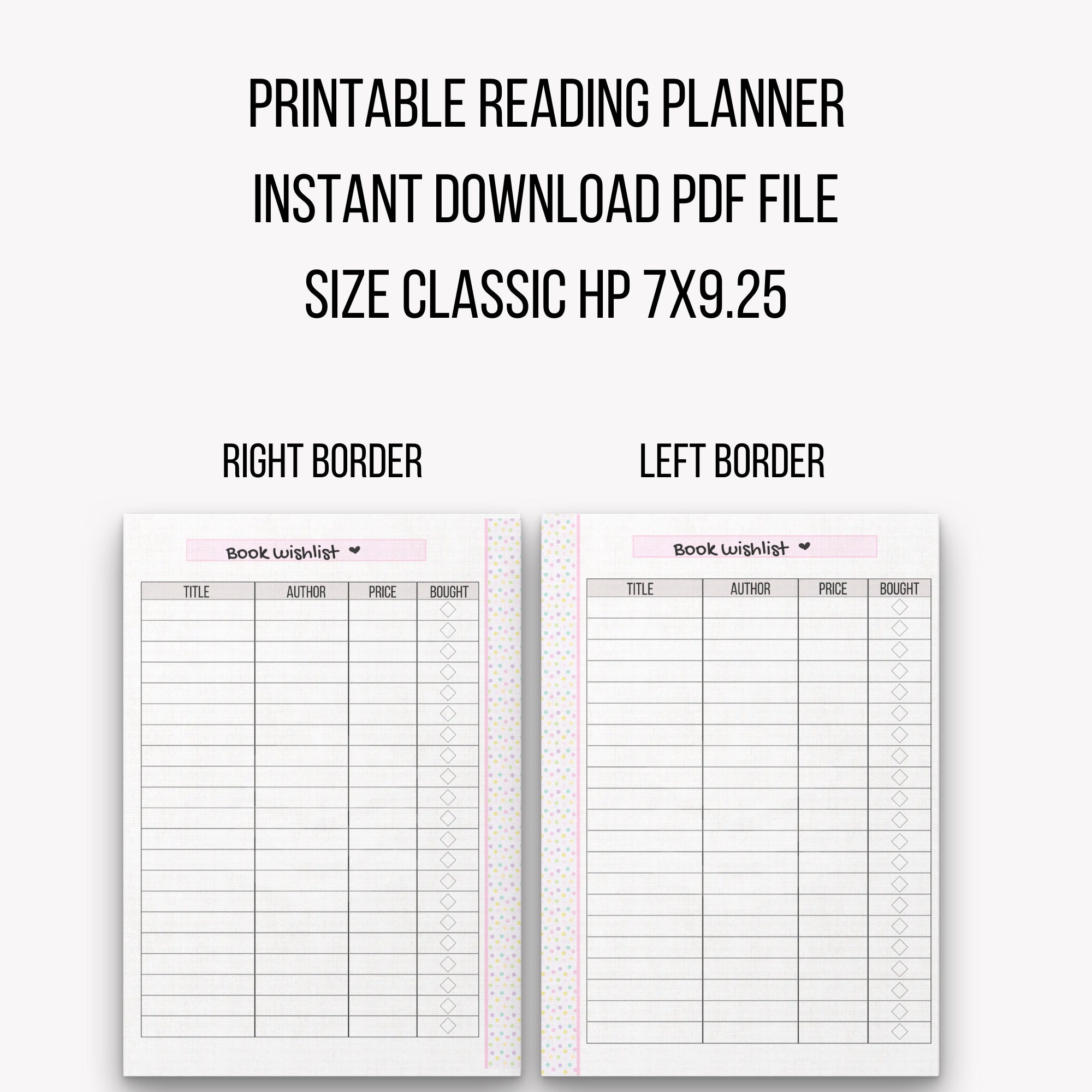 Reading Planner Printable Reading Journal Digital Book Planner Etsy