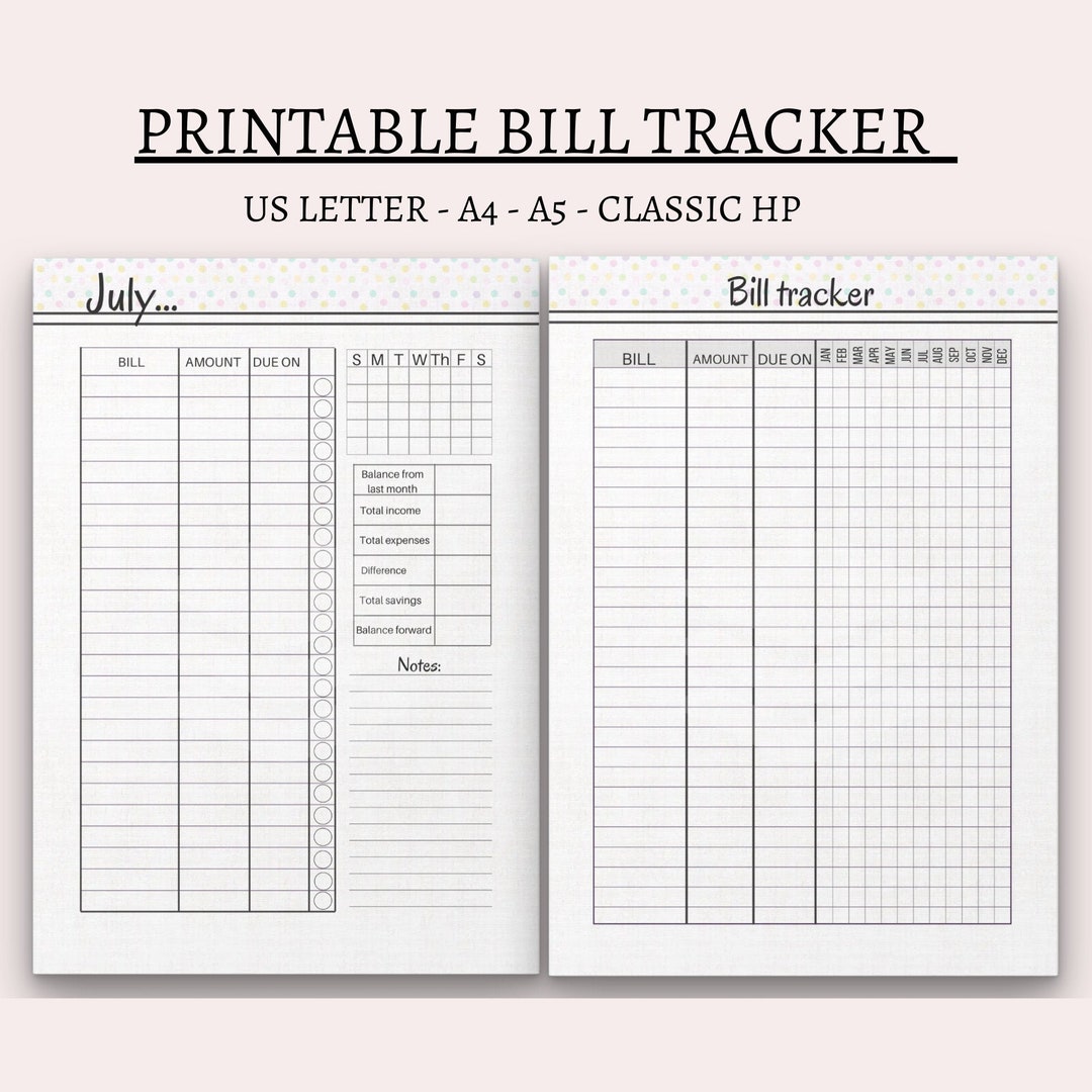 Printable Bill Tracker: Monthly Budget Planner (digital Download) - Etsy