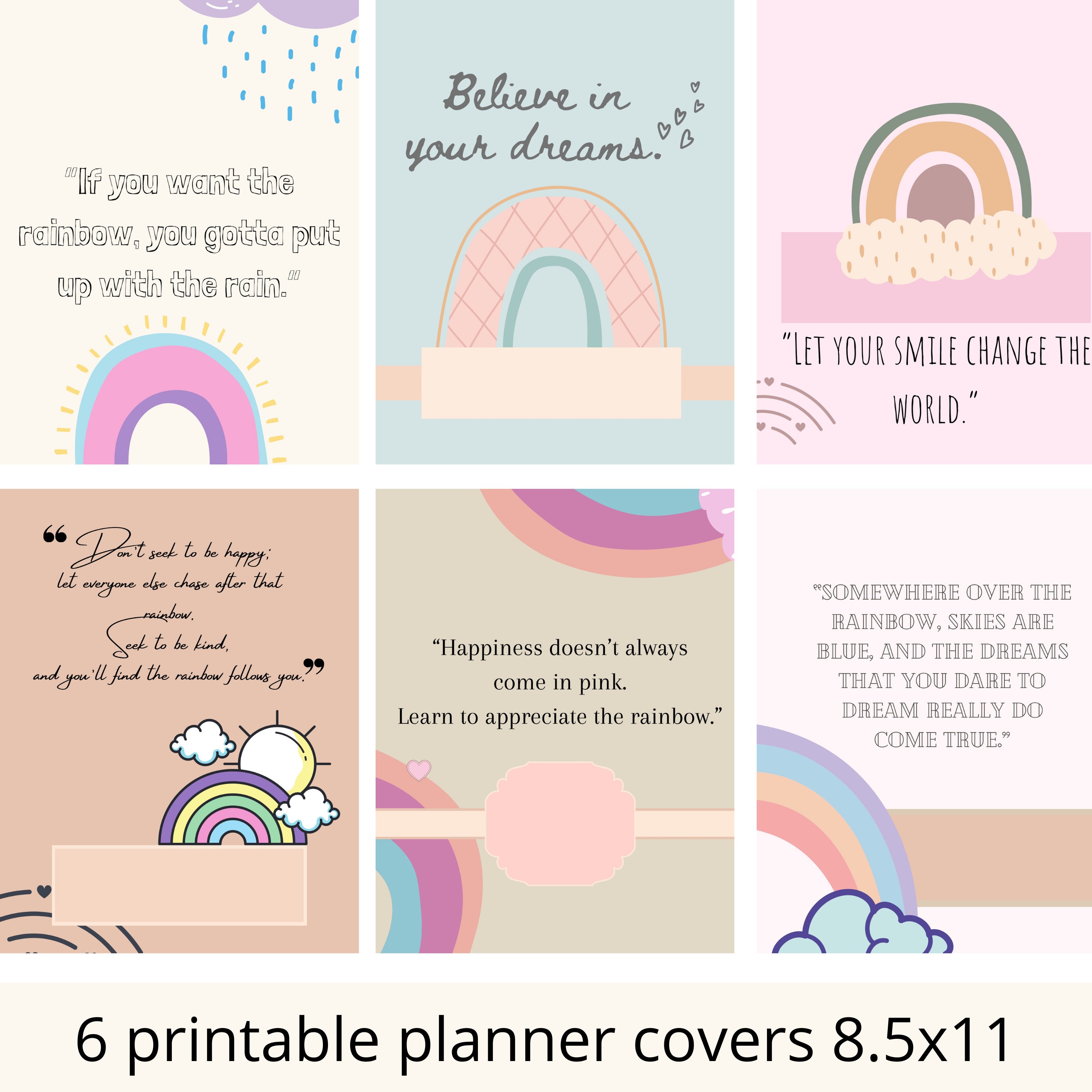 planner cover printable 6 different designs with quotes big etsy