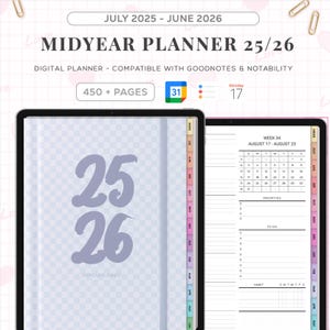 2025 2026 Mid Year Digital Planner, Goodnotes Dated Daily, Weekly, Monthly Planner, Hyperlinked Planner, iPad Planner, Digital Journal