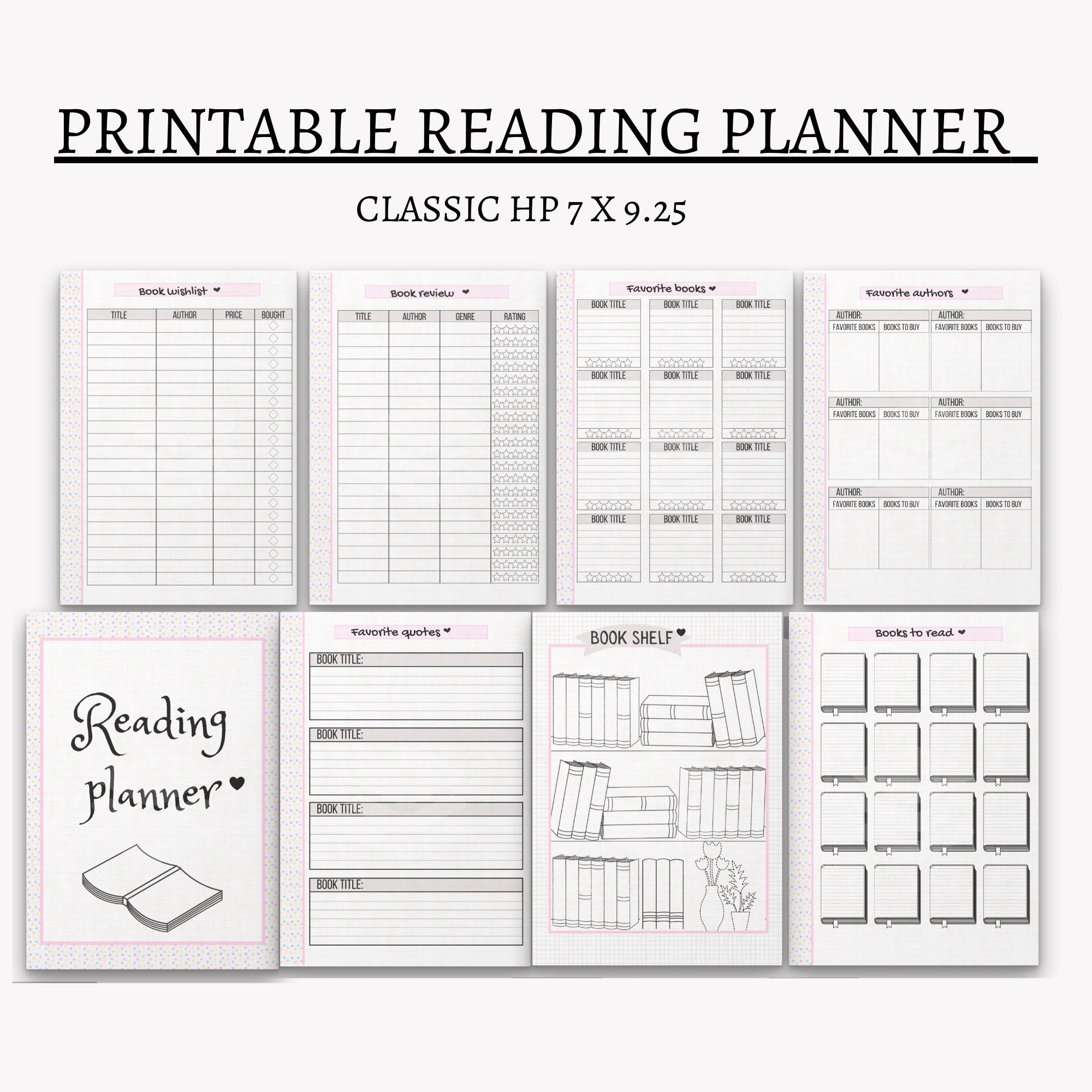 Reading Planner Printable Reading Journal Digital Book Planner Etsy
