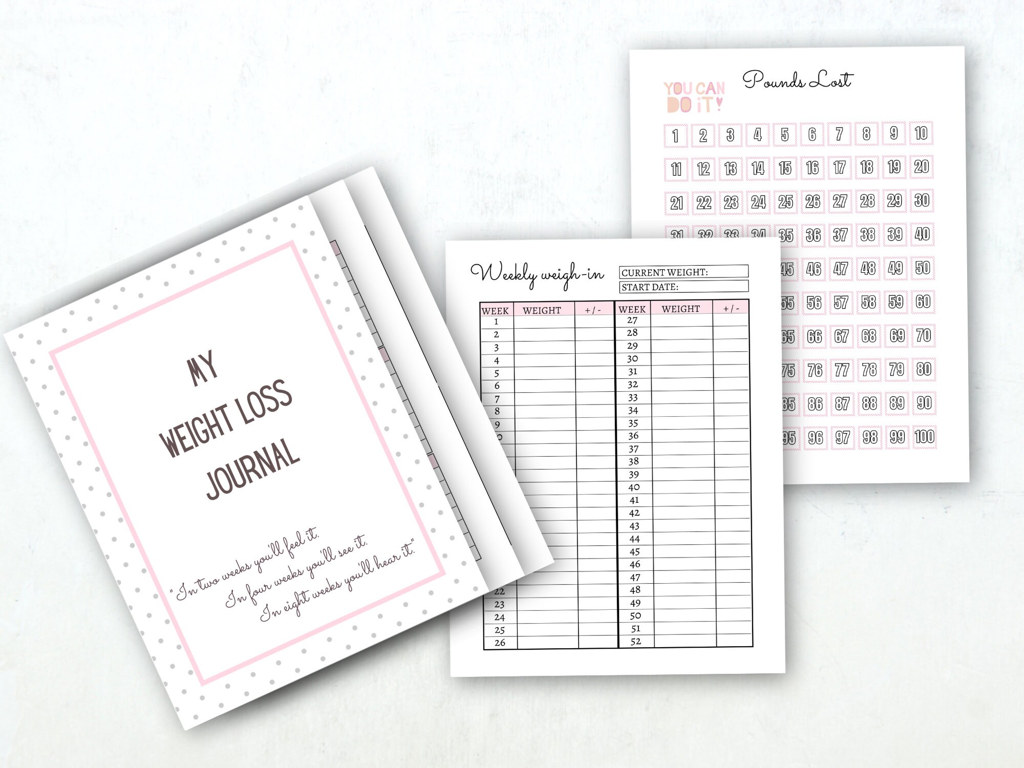 Weight Loss Journal Printable Weight Loss Tracker Pounds Lost Etsy