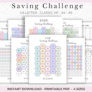 Spar-Challenge Geld Spar-Tracker Druckbarer Sparplaner Haushalts-Tracker A5 A4 Classic HP Geld-Tracker Bundle Digitaler Haushaltsplaner
