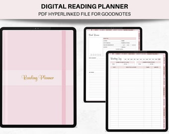 Digitales Lesejournal, Leseplaner für GoodNotes, Notability Reading Tracker, Digitale Buchrezension Hyperlinked Reading Planner für iPad