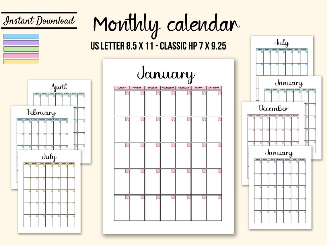 Monthly Calendar Printable Monthly Calendar Undated One Page | Etsy