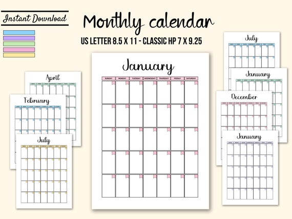 Monthly Calendar Printable Monthly Calendar Undated One Page | Etsy