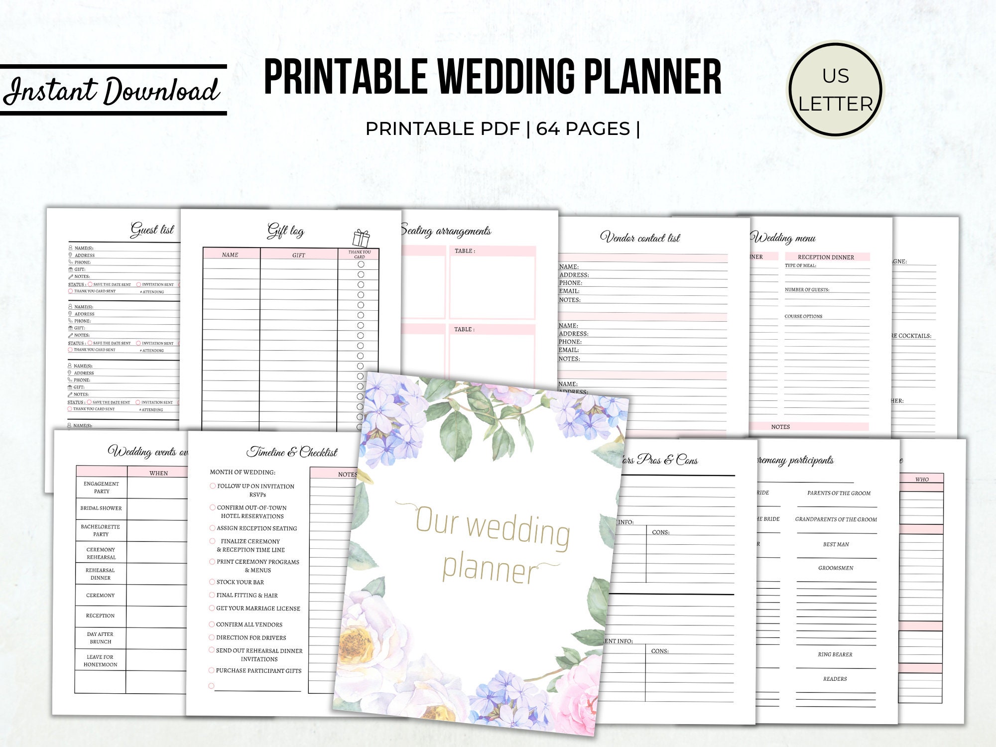 Wedding Planner Wedding Planner Book Printable Pink Wedding | Etsy