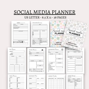 Social Media Planner: Facebook, Instagram, YouTube Tracker (US Letter PDF)