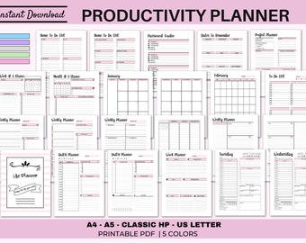 planificateur de productivité Planificateur TDAH pour adultes planificateur quotidien planificateur hebdomadaire planificateur mensuel bundle A4 A5 us lettre classique hp inserts pdf