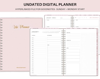 Digital planner undated digital planner for goodnotes daily planner weekly planner monthly planner notability undated planner 2023 planner