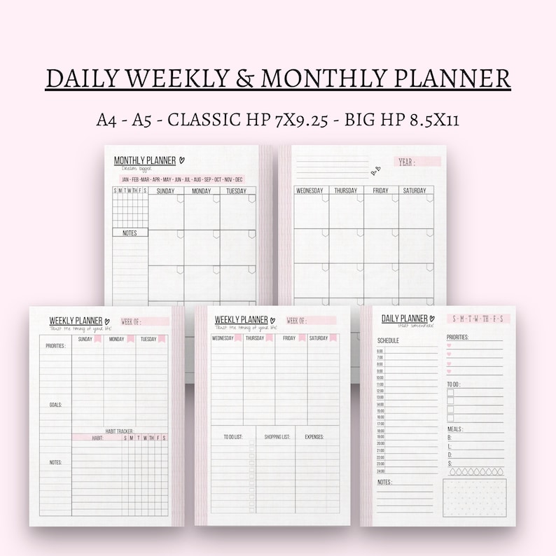 Daily Weekly Monthly Planner Printable Classic HP Digital Big - Etsy