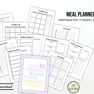 Meal planner daily meal planner weekly meal planner printable grocery list menu planner recipe planner food journal big happy planner pdf