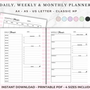 Daily Weekly Monthly Planner Printable Planner Essentials Daily Planner Monthly Planner Weekly Planner Bundle Planner Inserts Productivity