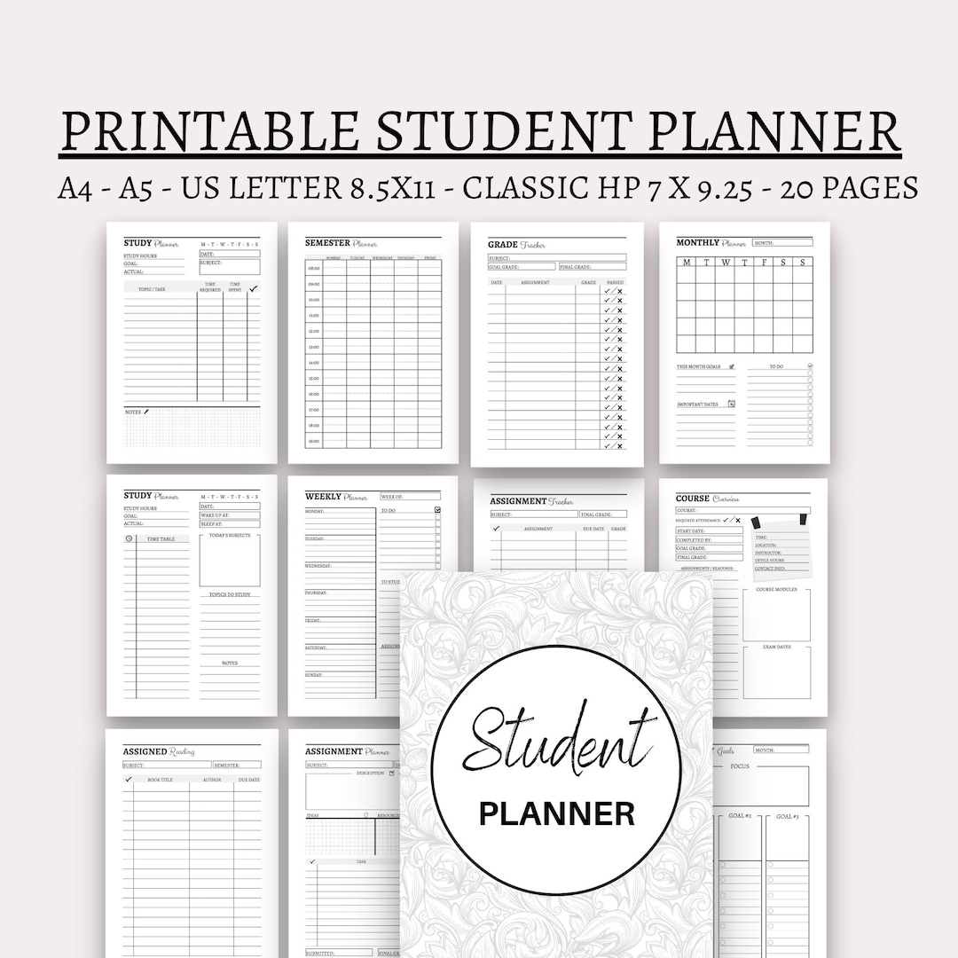 Student Planner Printable: Academic Organizer (A4, A5, US Letter ...