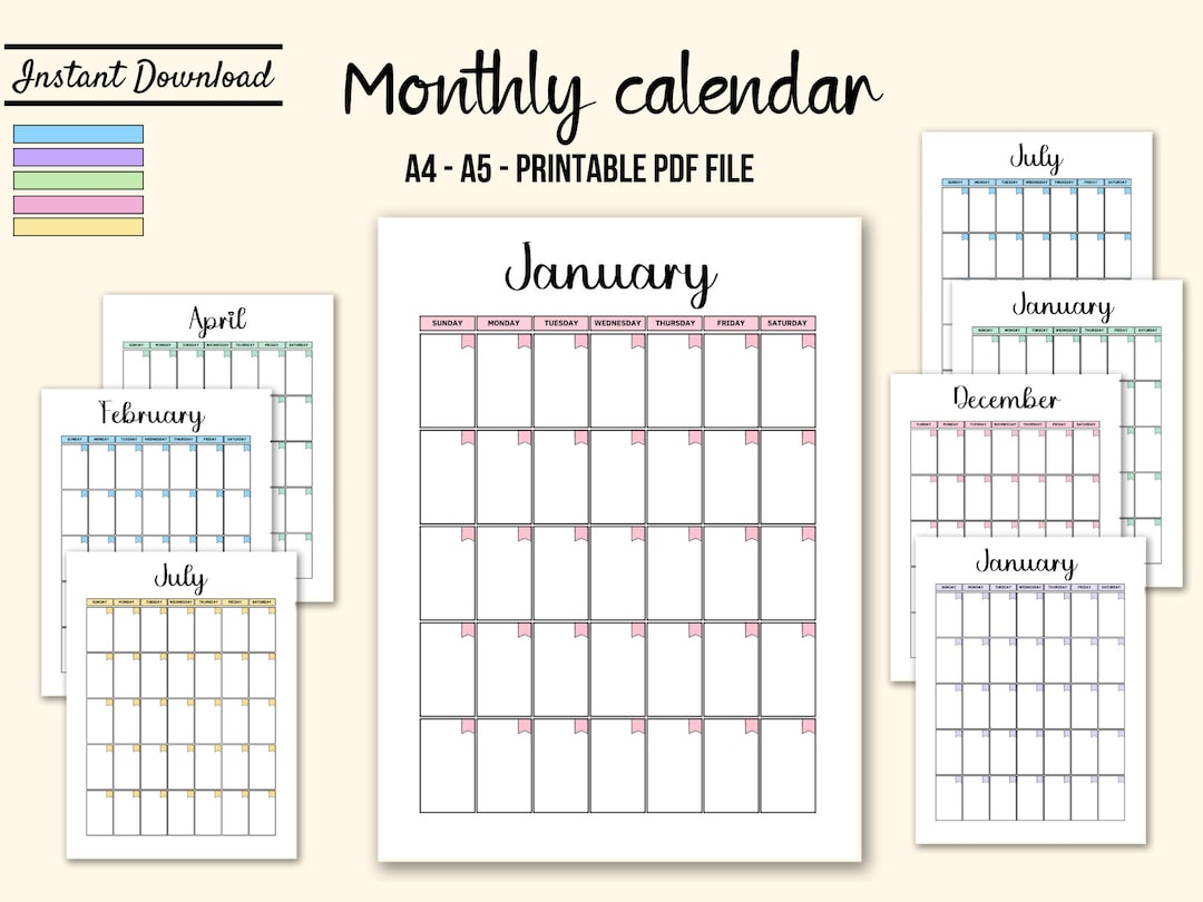 Monthly Calendar Printable Monthly Calendar Undated One Page Calendar ...