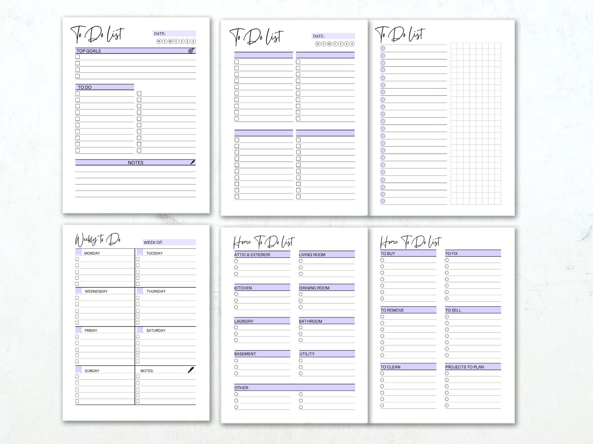 To Do List Printable Bundle: Productivity Planner Pages (PDF) - Etsy