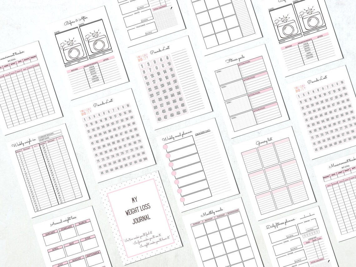 Weight Loss Journal Printable Weight Loss Tracker Pounds Lost Etsy