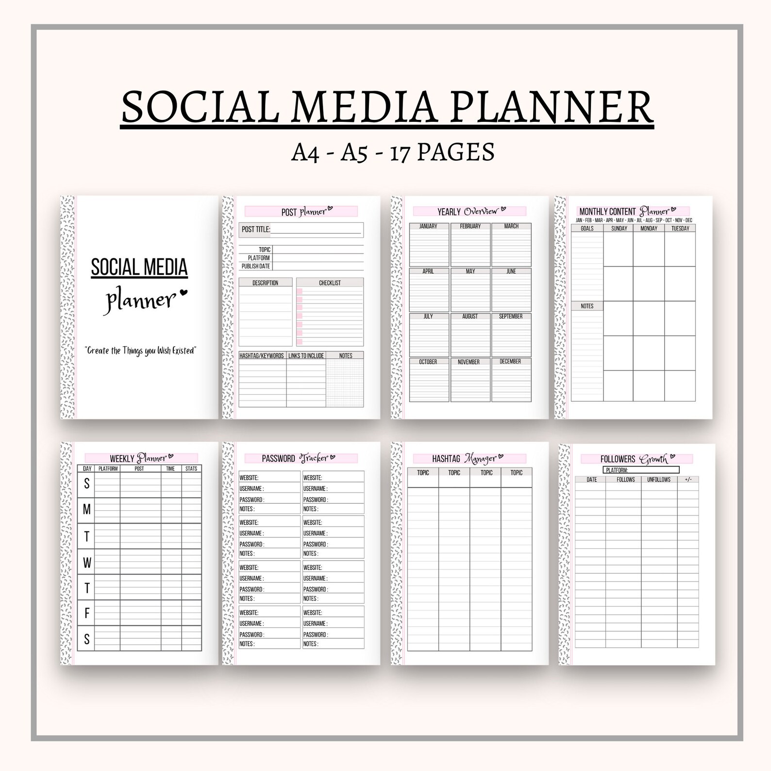 Social media planner printable content planner Instagram Etsy
