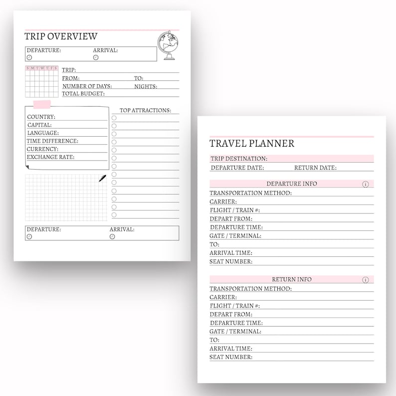 Travel Planner Travel Journal Vacation Planner Trip Itinerary Etsy
