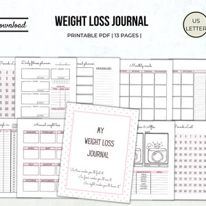 Afdrukbaar gewichtsverliesdagboek Afdrukbare gewichtsverliestracker Gewichtsverlies metingen tracker fitnessplanner gezondheidsgrafiek wekelijks wegen in pdf