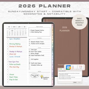 2026 Digital Planner, Goodnotes planner for iPad,  Hyperlinked Daily, Weekly, Monthly Planner (PDF Files)