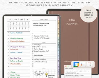 2026 Digital Planner, Goodnotes planner for iPad,  Hyperlinked Daily, Weekly, Monthly Planner (PDF Files)
