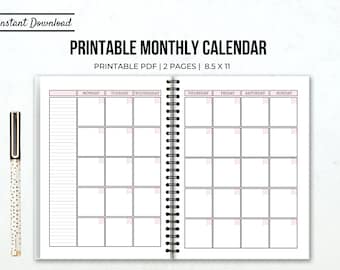 Undated Monthly Calendar: Printable Planner Inserts (8.5 x 11) (PDF)