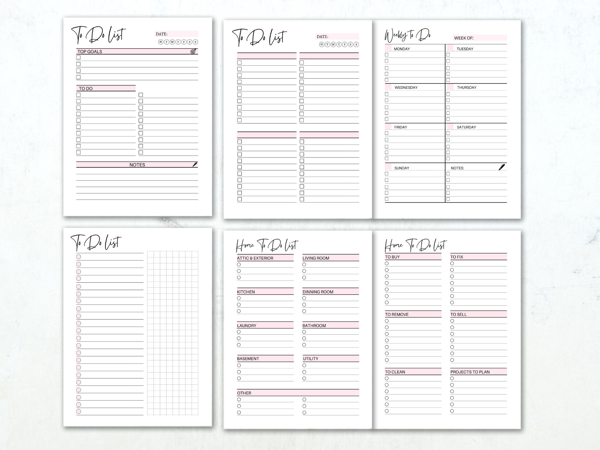 To Do List Printable Bundle: Productivity Planner Pages (PDF) - Etsy
