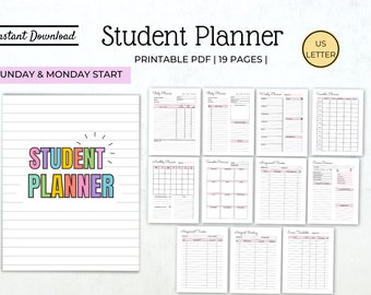 Student planner study planner printable academic planner college school planner big happy planner study organizer student templates  pdf