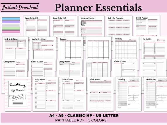 Printable Planner Bundle: Daily, Weekly, Monthly, A4 A5 (Digital Download)