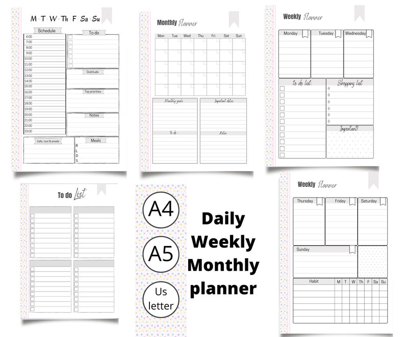 Month At A Glance Daily Weekly And Monthly Planner Printable Etsy