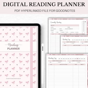Digital reading journal, Reading planner for GoodNotes, Notability reading tracker, Digital book review Hyperlinked reading planner for iPad
