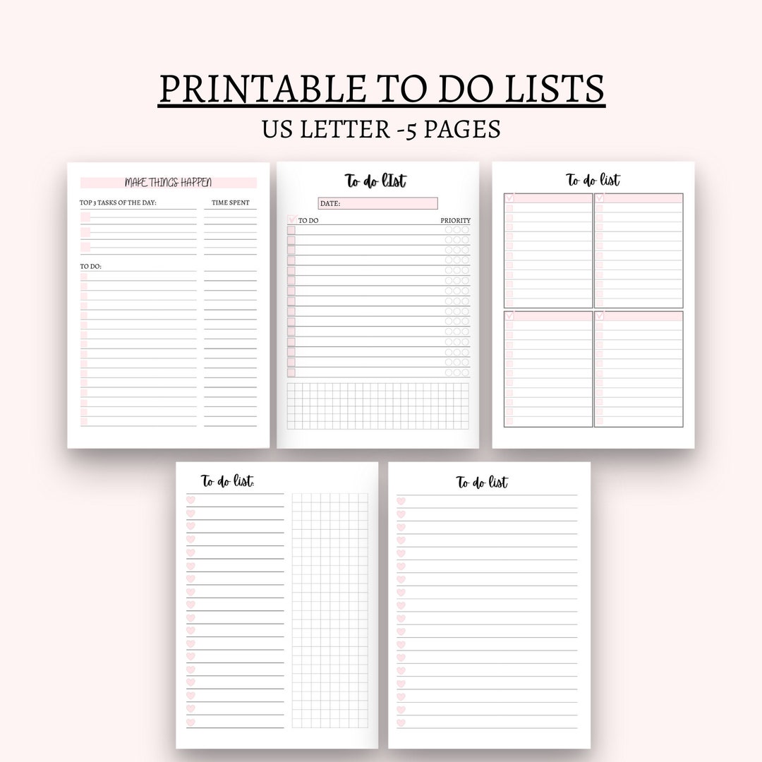 To Do List Printable Bundle: Productivity Planner Pages (PDF) - Etsy