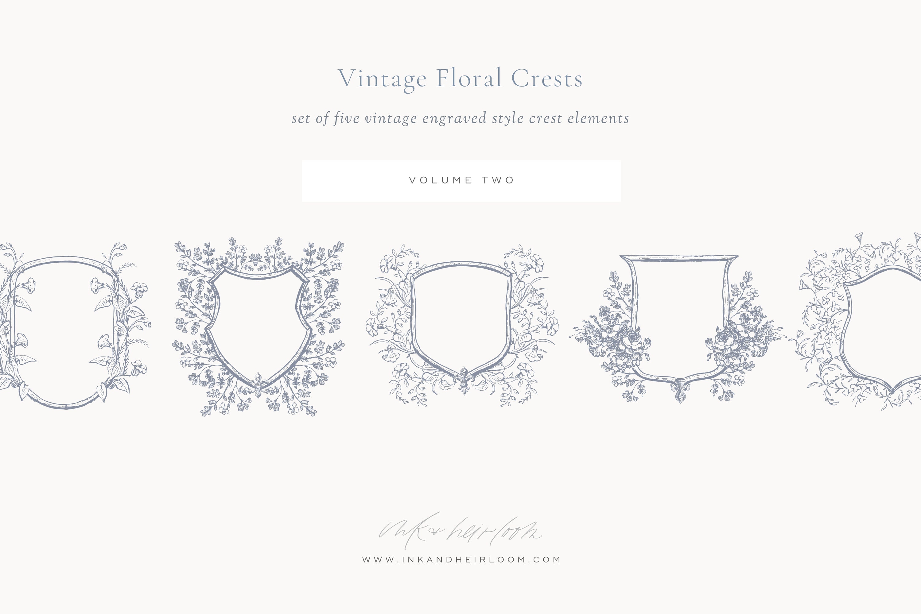 Vintage Floral Wedding Crests - Engraved - Volume II
