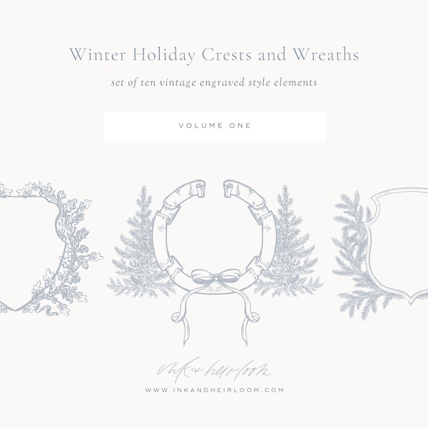 Winter and Holiday Vintage Crests and Wreaths, Christmas