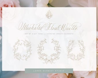 Coronas de boda ilustradas a mano, florales y botánicas