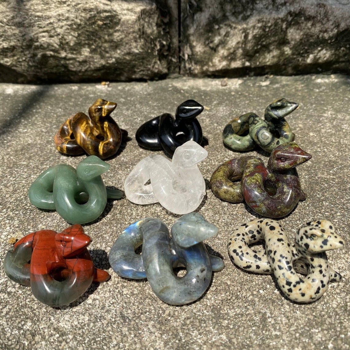 9 Kinds Hand Carved Gemstone Snake Crystal Snake Figurine | Etsy